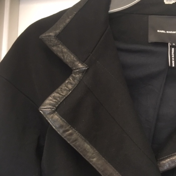 ISABEL MARANT Black Leather Trim Cotton Blazer Jacket Sz 0 - Picture 4 of 11